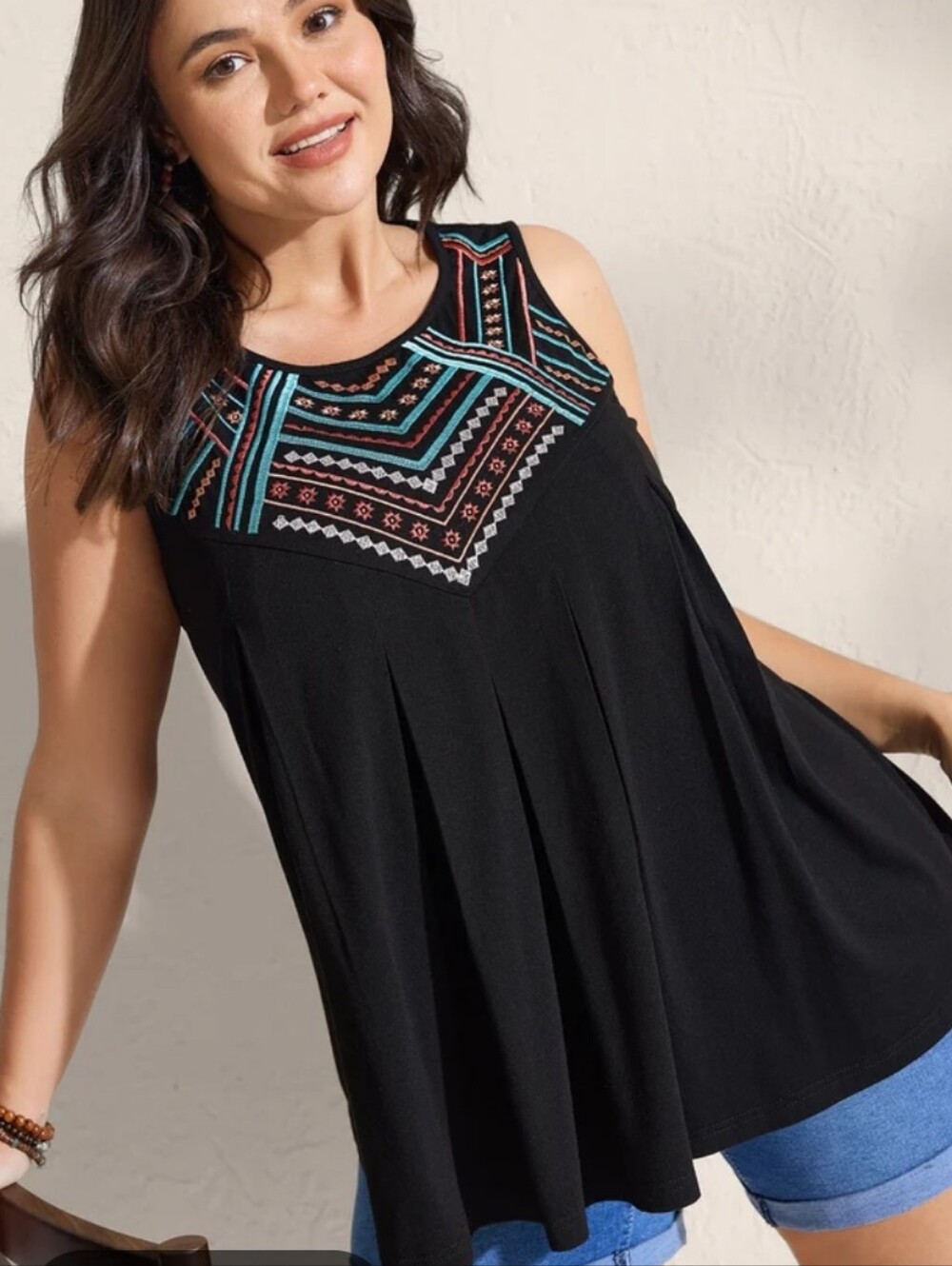 BloomChic Black Tank Top with Turquoise & Orange Embroidery Sz 12